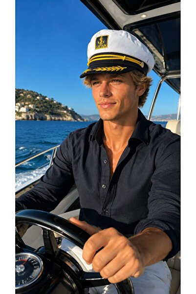 MARBERRY White Sailor Captain Embroidered Cap Men's Hat