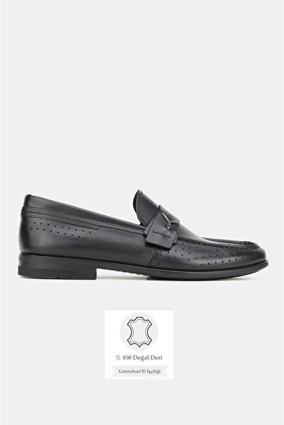 TUNAELLİ Men's Black Genuine Natural Leather Loafer Shoes, Size 39-45