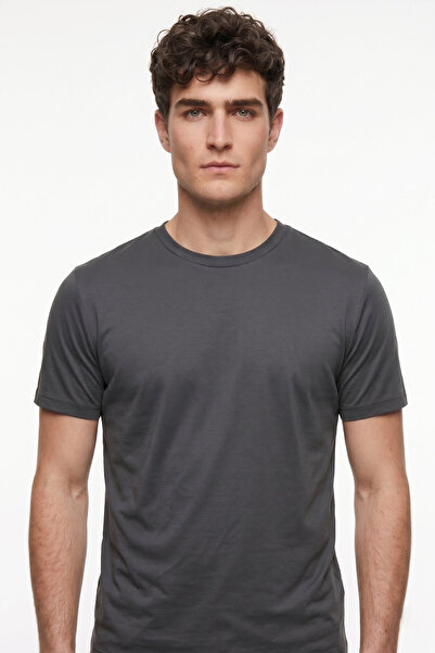 SMILE Scorce Anthracite 100% Cotton Crew Neck Mercerized T-Shirt