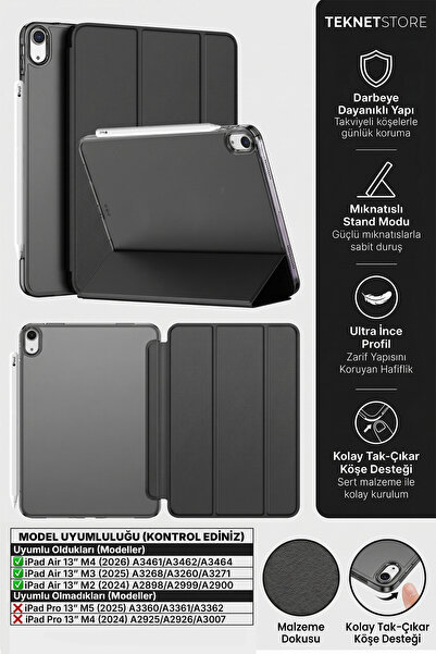 TEKNETSTORE Ipad Air 13" M4 M3 M2 Uyumlu Kılıf Ultra İnce Akıllı Uyku Modlu S...