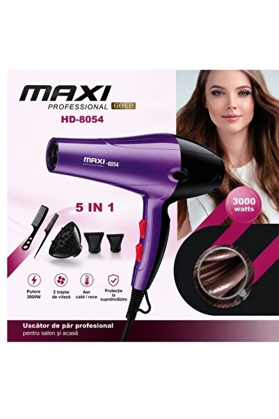 MAXİ Επαγγελματικό πιστολάκι μαλλιών HD-8054, 3000W, 5 σε 1, με διαχύτη και α...