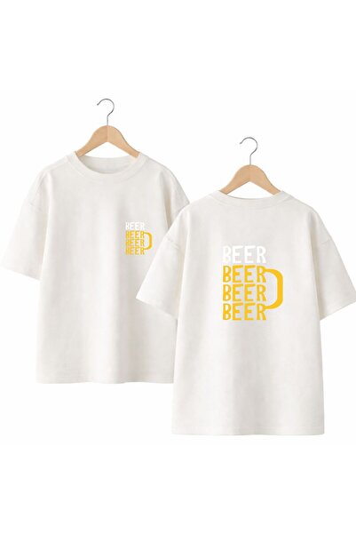 playwear Tricou cu imprimeu Beer pe spate și piept, 100% bumbac, supradimensi...