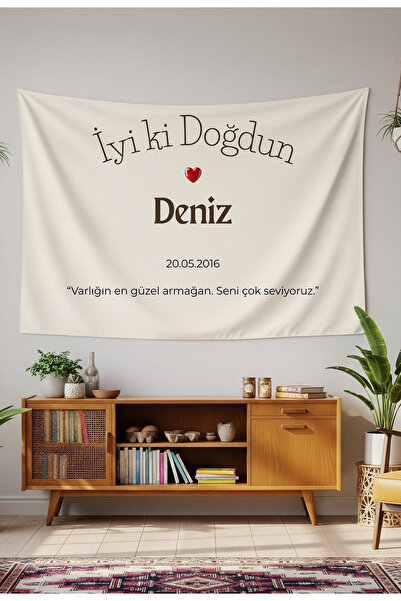 GREENDECOR Kişiye Özel Doğum Günü Duvar Örtüsü İyi ki Doğdun Happy Birthday İ...
