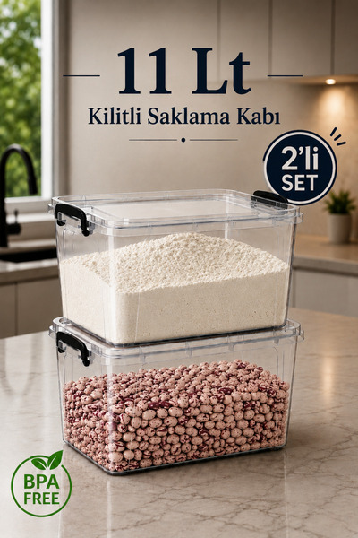 naturelove 2'li Set 11 Lt Kilitli Un Bakliyat Erzak Saklama Kabı Çok Amaçlı D...