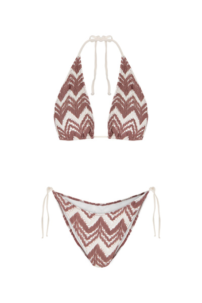 TIME MUSE LUVIA Pastel Kahve Örme Uzun Üçgen Bikini Takım