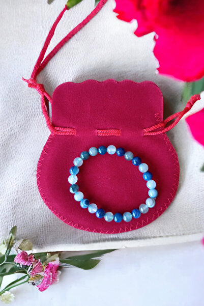 Zodyak Doğal Taş Blue Agate Stone Natural Stone Bracelet Natural Stones Origi...