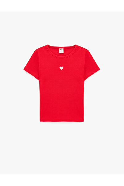Koton Tricou din bumbac cu mânecă scurtă, cu decolteu rotund și detaliu inimă
