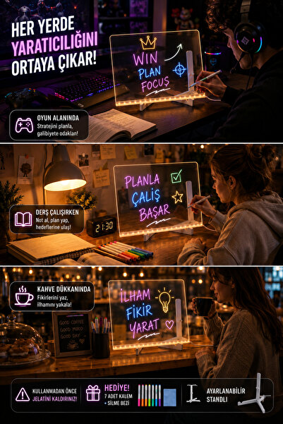 shopExxtra LED Işıklı Çizim Tableti 30x20 cm – Ayarlanabilir Standlı Akrilik Yazı ve Not Panosu, USB Güçlü, Çocuk ve Yetişkin İçin