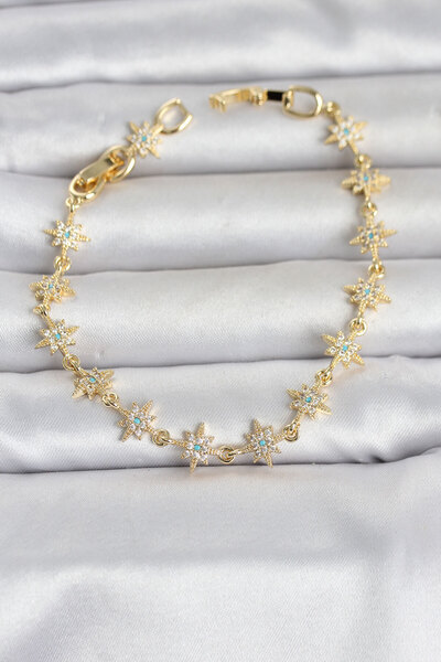 Skygo Brass Gold Color Zircon Stone Row Pole Star Model Women's Bracelet Tj-B...