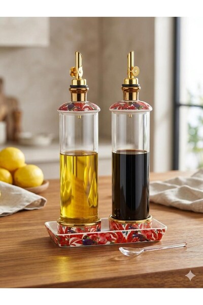 Hellomani Veronica 2-Piece Luxury Glass Oil and Vinegar Set – with Porcelain ...