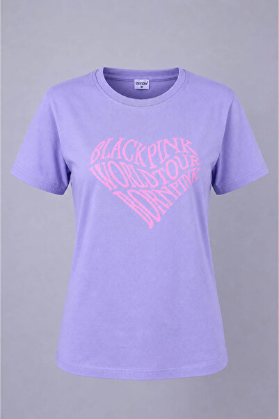 trender Heart Print O-Neck Lilac Women's T-Shirt 26Ydt1000004