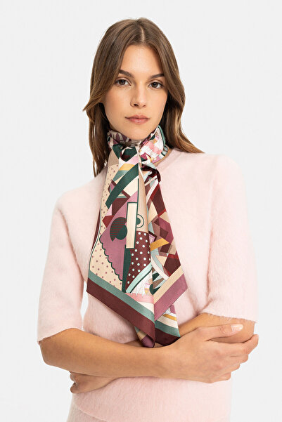 Vakko BORDO GEOMETRİK DESENLİ TWILL FULAR