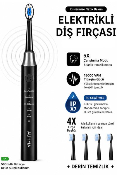 EXENAR Şarjlı Diş Fırçası 4 Başlık 5 Modlu Elektrikli Diş Temizleme Fırçası T...