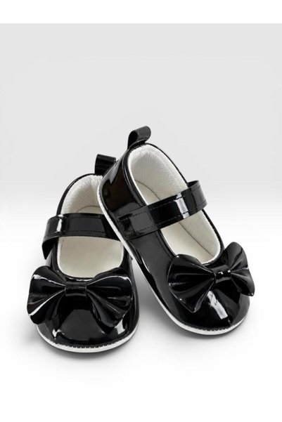 Che Sara Baby First Step Shoes Shiny Leather Orthopedic Non-Slip Bottom Sole with Bow and Velcro Fer Model