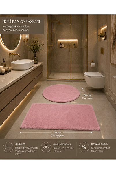 WOOLY LIFE 2 li banyo takımı peluş paspas tavşan tüyü 60x90 60x60