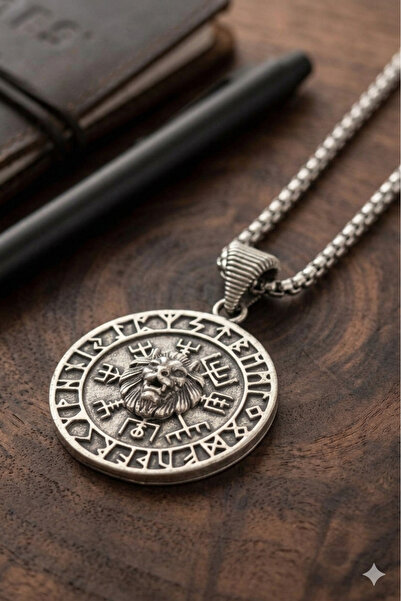 Velcari Minimalist Style Stainless Steel Men's Necklace with Lion Figure