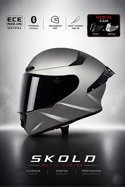 SKOLD Rapid Full-Face Motosiklet Kaskı Titanyum Gri (ECE-22.06)
