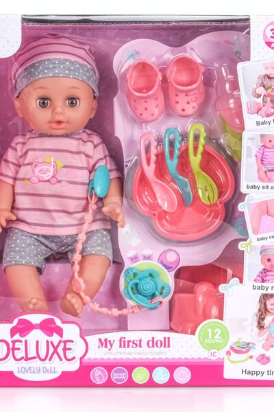 PinkBlue Papusa Interactiva, 12 Sunete, Bea Apa, Face Pipi, Ochi Mobili, cu O...
