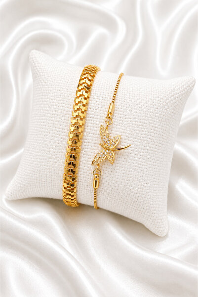 ERH Women's Gold Color Steel Bracelet Set with Dragonfly Figure and Zircon St...