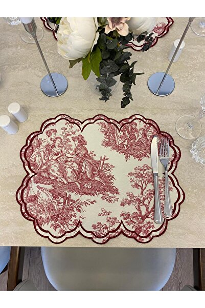 Madeco Home Fransız Vintage Köylü Desen Bordo Amerikan Servis