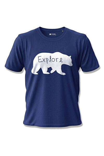 North Whiskers "Explore" White Bear Printed 100% Cotton Navy Blue Outdoor T-S...