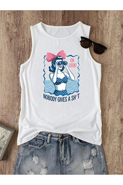 SUNFREE Retro Woman Printed Summer Sleeveless Crew Neck Women's Tshirt