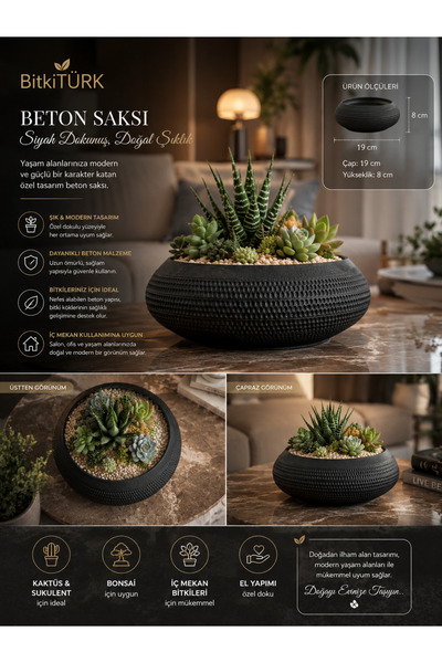 BitkiTÜRK 🌿🖤 Siyah Dokulu Beton Saksıda Dieffenbachia | Modern İç Mekan Bit...