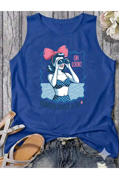 SUNFREE Retro Woman Printed Summer Sleeveless Crew Neck Women's Tshirt
