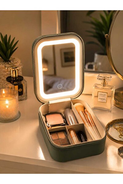 Banum Luxury منظم مجوهرات ومكياج فاخر متعدد الأغراض مزود بمرآة LED