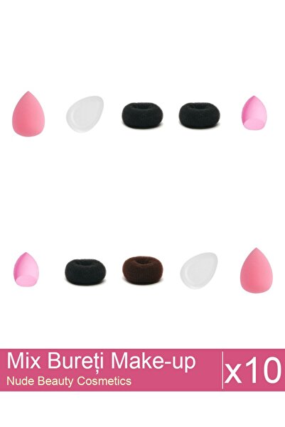 Makeup Set Mix 10 produse Bureti: Burete coc maro- 9 cm diametru, Burete coc ...