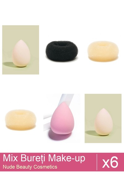 Makeup Mix Set 6 products Sponges: Blonde bun sponge - 9 cm diameter, Extra-s...
