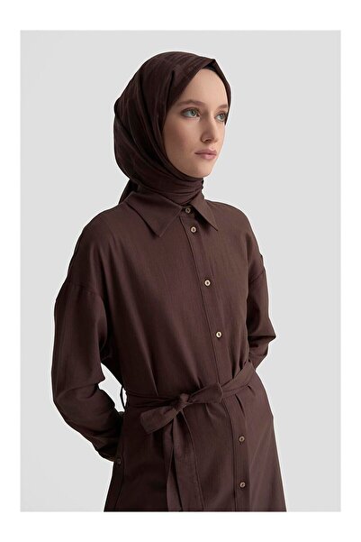 LC Waikiki Nevavm Farkıyla Side Buttons Tunic Dress 25K4000 Bitter Brown