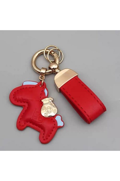 Choice Red Cartoon Pony Keychain Pu Leather Horse Bag Charms with Keyring Fas...