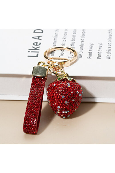 Choice 6 cm Red and White Bling Rhinestone Strawberry Keychain for Women, Spa...