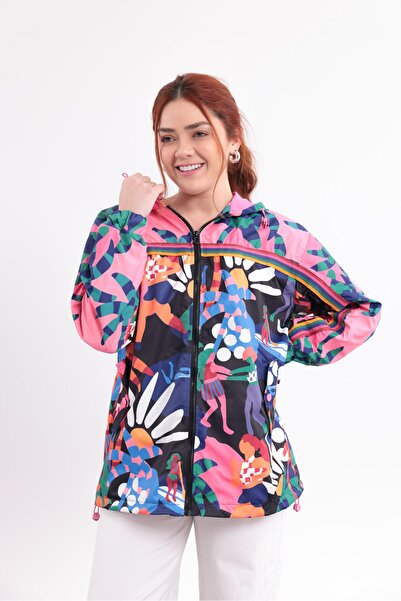 Yeys Shop Renkli Baskılı Kapüşonlu Yağmurluk