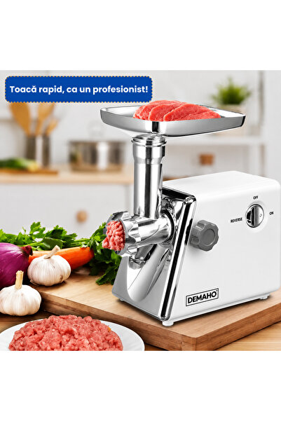 Generic Brand Mașină de tocat carne electrică DEMAHO® 3000 W – 120 kg/oră, 3 site inox, funcție Reverse
