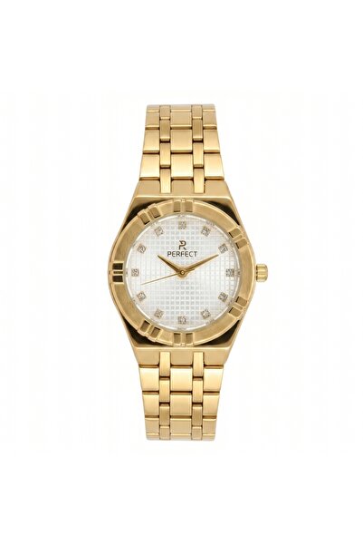 PERFECT Luxury Gold Women's Wristwatch with White Checkered Dial and Crystal ...