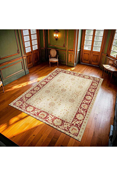Bespoky Krem Etnik Bohem Geleneksel Yıkanabilir Kaymaz Salon Halısı Hkmdgt-099