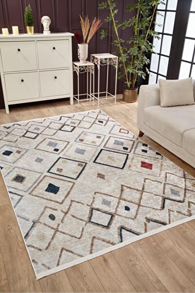 halinet Halı.Net Beige Modern Washable Non-Slip Living Room Carpet Haln-Hln1563