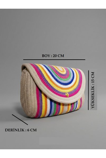 ANKAMOR Women's Stylish Knitted Textured Rainbow Patterned Summer Hand and Shoulder Bag - Adjustable Handle Arm and Shoulder Women's Bag