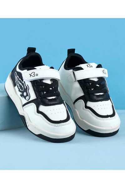 Babyoye حذاء كاجوال بتصميم روكيت باتش مع إغلاق فيلكرو - أسود/أبيض