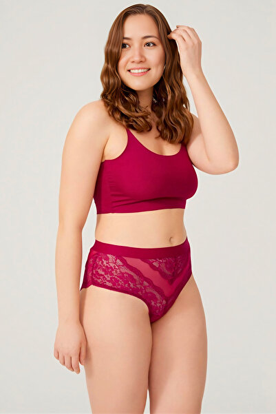 Homay Plus Size Lace Embroidered Transparent Bikini Panties - One Piece
