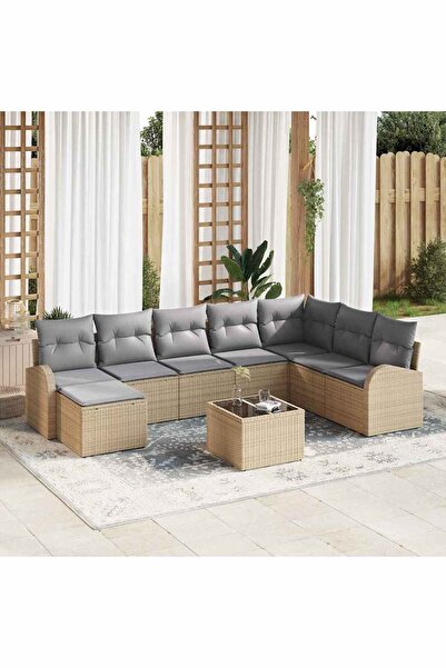 vidaxl Set de canapea cu perna 9 pcs Bej È™i gri deschis poliratan