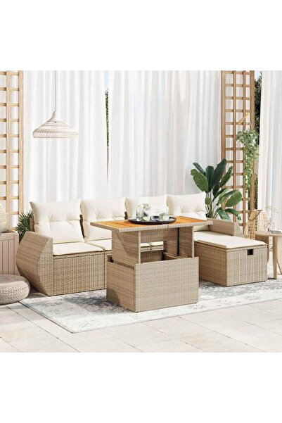 vidaxl Set canapele gradina cu perne 6 piese bej poliratan/lemn acacia