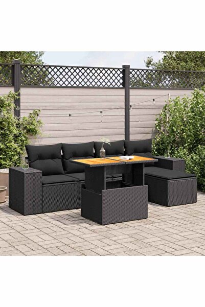 vidaxl Set mobilier de gradina cu perne, 6 piese, negru, poliratan