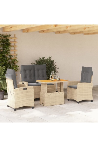 vidaxl Set canapele de gradina, 4 piese, cu perne, bej, poliratan