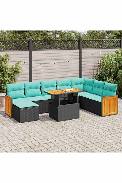 vidaxl Set canapele gradina cu perne 11 piese, negru, poliratan/acacia