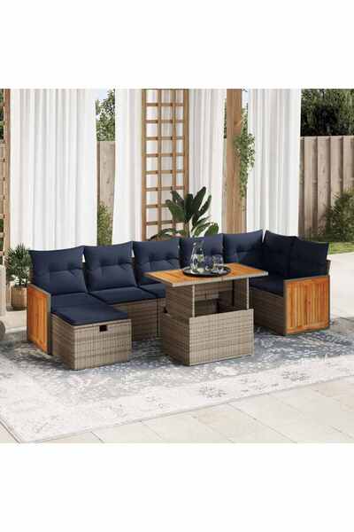 vidaxl Set canapele de gradina cu perne, 8 piese, gri, poliratan
