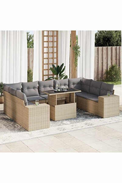 vidaxl Set canapele de gradina cu perne, 10 piese, bej, poliratan