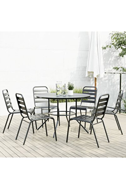 vidaxl Set scaune de gradina stivuibile, 7 buc., antracit, otel vopsit